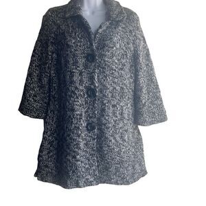 Pendleton Black Gray Marled‎ Sweater Coat 3 Button Med Petite Wool Blend Grandma